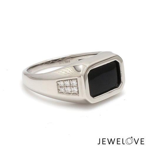 Men of Platinum | Rectangle Black Enamel with Diamond Ring for Men JL PT 1360