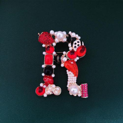 Embellished Initial Brooch - R