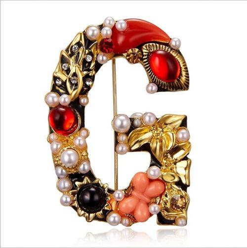 Embellished Initial Brooch - G