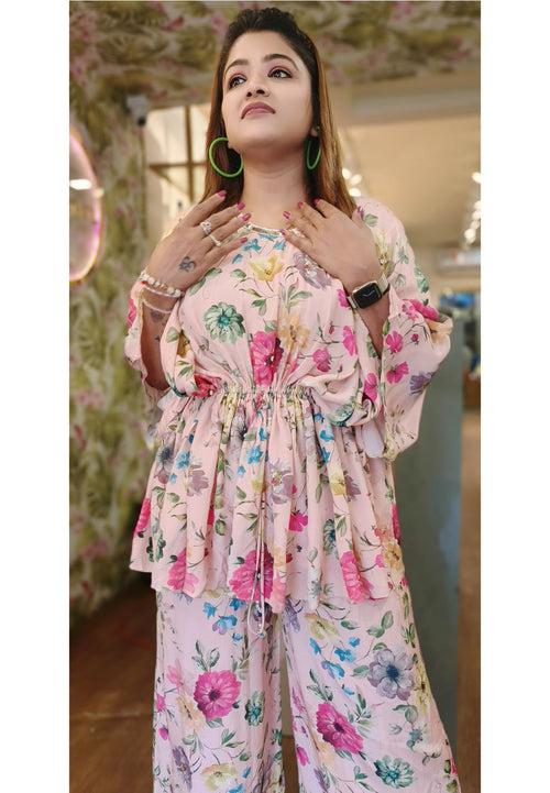 Printed Loose Fit Floral Embroidered Kaftan With Pant Set of 2-