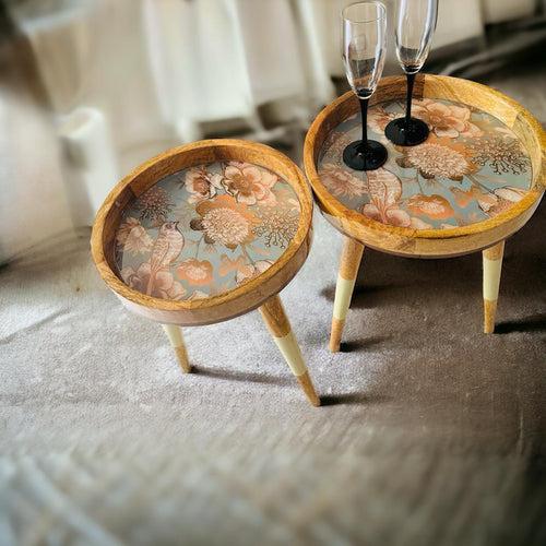 Antika 4-  French Blue and Gold Pattern ( Set of 2 Circular Tables)