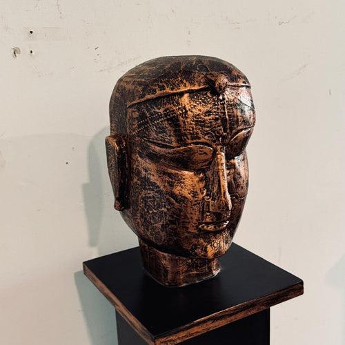 Amba 4 : Wooden Sculpture Head on pedestal ( single, copper)