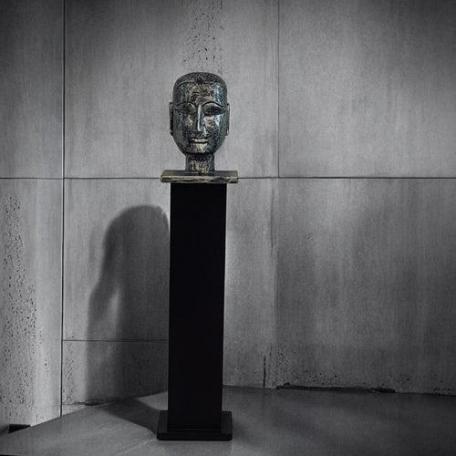 Amba 5 : Wooden Sculpture Head on pedestal (Single,  Silver)