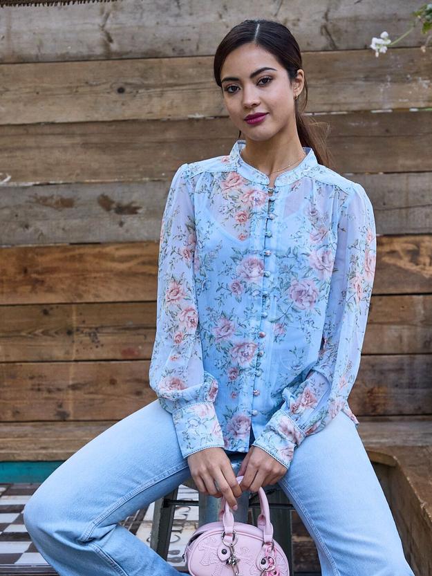 IS.U Floral Multicolor Cuffed Sleeve Lace Top