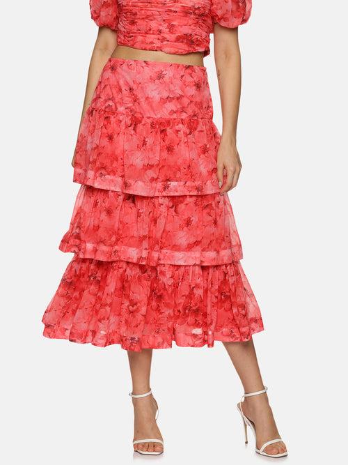 IS.U Floral Coral Ruching Detail Co-ord Set