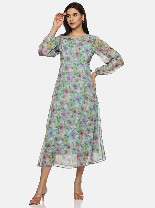 IS.U Floral Multicolor Cut Out Midaxi Dress