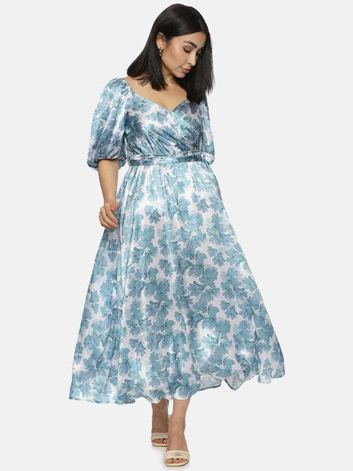 IS.U Floral Blue Wrap Midaxi Dress