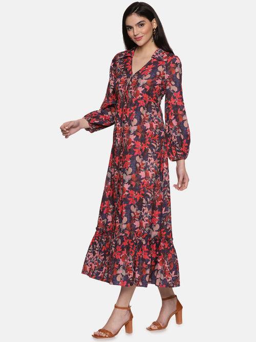 IS.U Floral Blue Button Down Maxi Dress