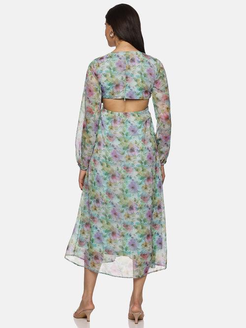 IS.U Floral Multicolor Cut Out Midaxi Dress