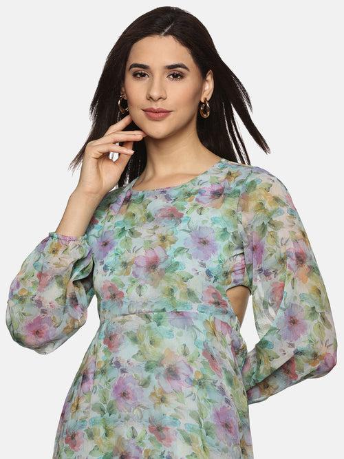 IS.U Floral Multicolor Cut Out Midaxi Dress