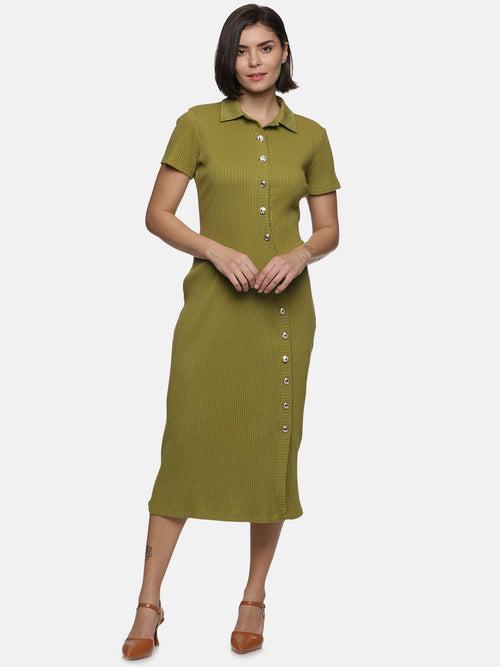 IS.U Olive Buttondown Knit Dress