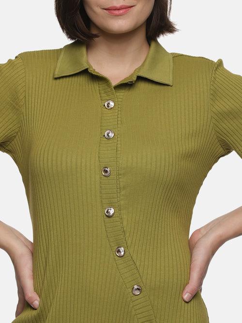 IS.U Olive Buttondown Knit Dress