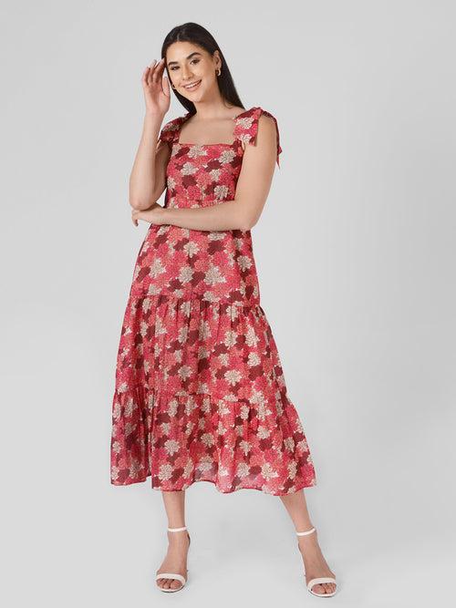 IS.U Floral Multicolor Tie-up Dress