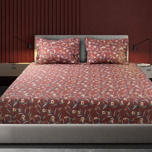 Spread Spain - Spring Summer Collection 500 TC Cotton 3 Pcs Bedsheet Set (Floral Brown)