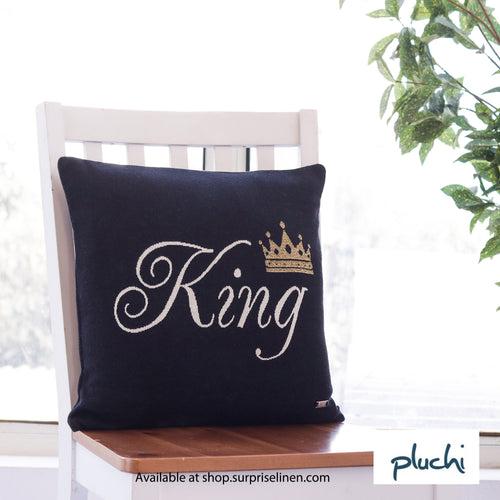 Pluchi - King Queen Cotton Knitted Cushion Cover Set Of 2 (Black Color)