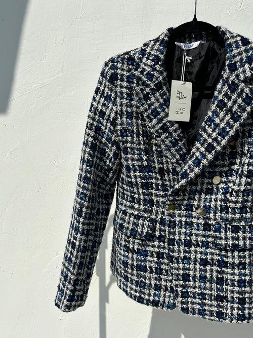 Blue and black tweed double breasted jacket