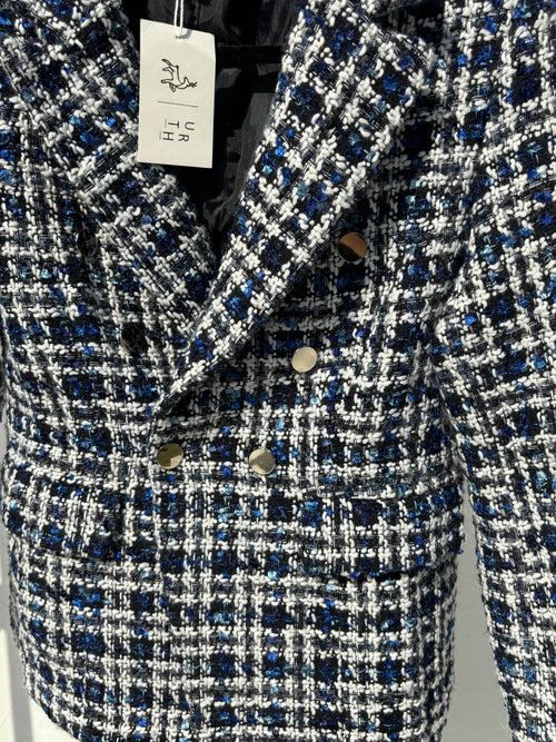 Blue and black tweed double breasted jacket