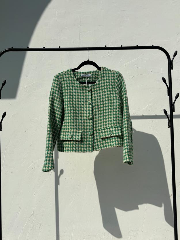 Green houndstooth tweed jacket