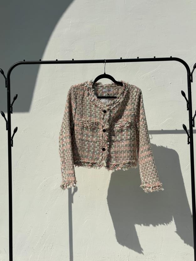 Pastel frayed tweed jacket