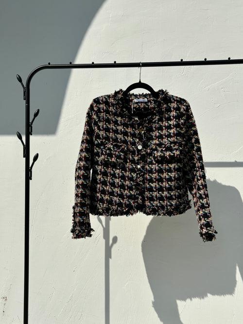 Black Tweed Jacket with Multicolour Work