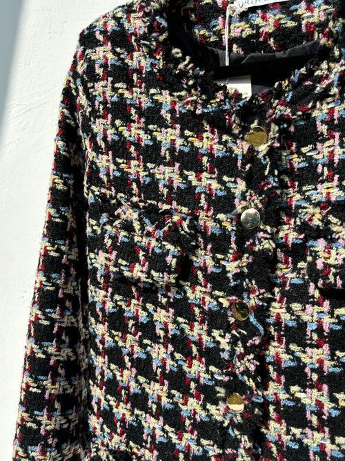 Black Tweed Jacket with Multicolour Work