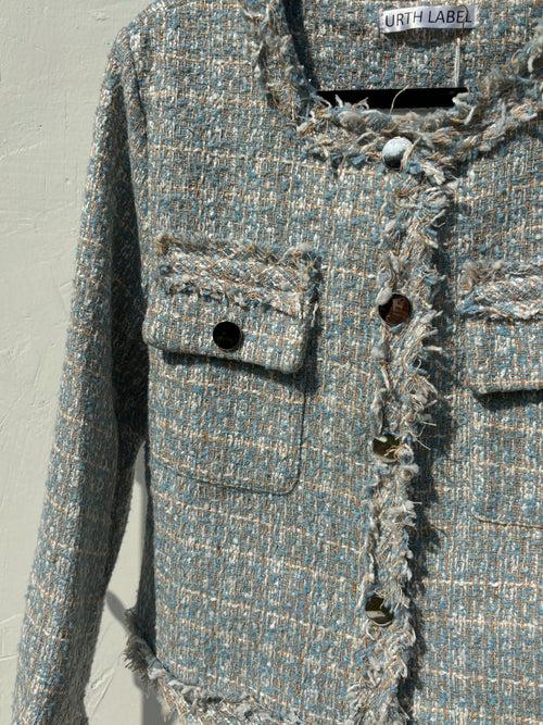 Pastel blue and white tweed jacket