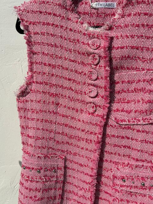 Pink sleeveless tweed jacket