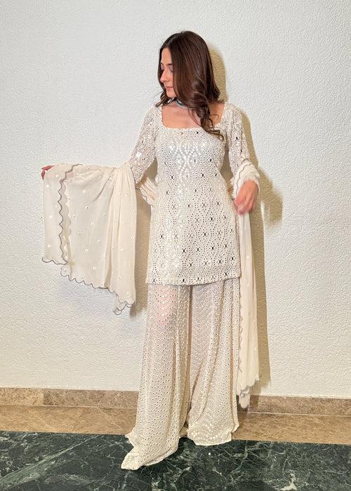 3 Piece Ivory Sharara Set