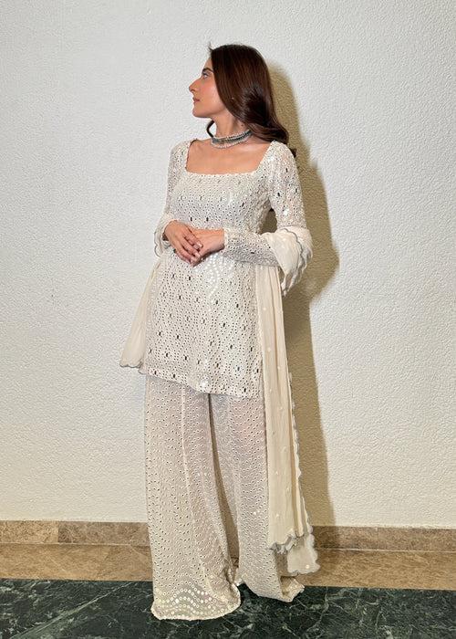 3 Piece Ivory Sharara Set