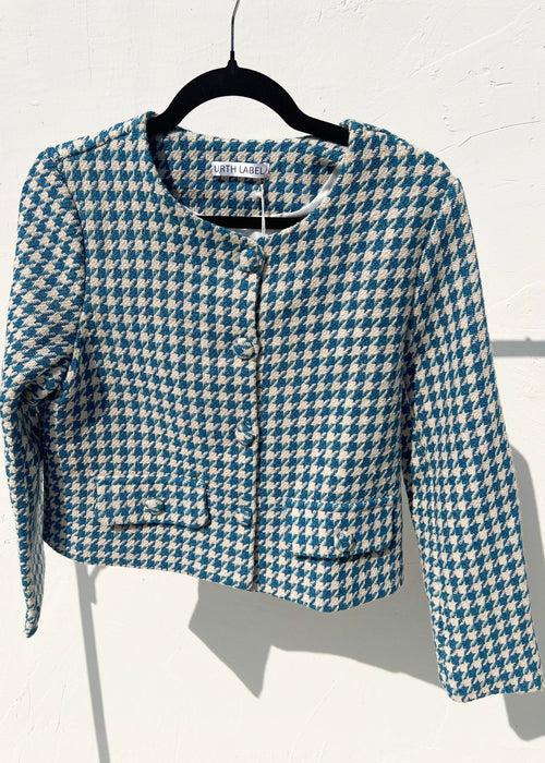 Blue houndstooth tweed jacket