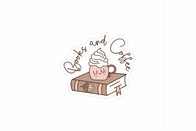 books and coffee sticker