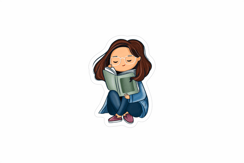 Girl reading book sticker