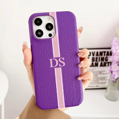 Grain Leather Customised iPhone Case ( Purple )