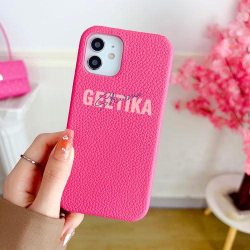 Grain Leather Customised iPhone Case ( Pink )
