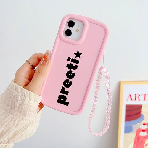 Solid Color Customised iPhone Case With Crystal Charm ( Light Pink )