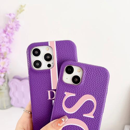 Grain Leather Customised iPhone Case ( Purple )