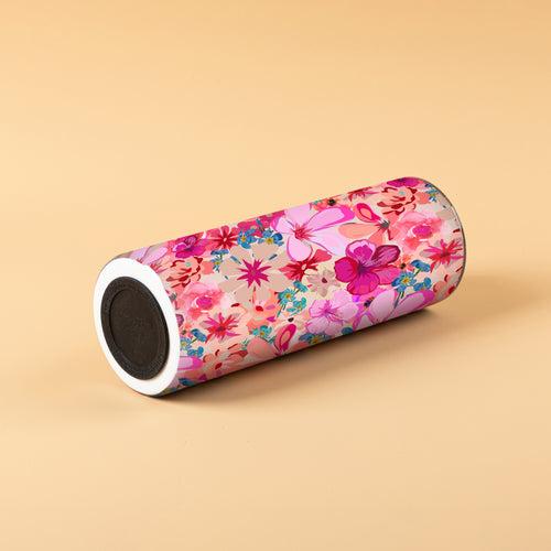 Stainless Steel Designer Water Bottle With Metal Straw ( Watercolor Floral Pattern )