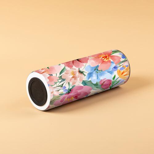 Stainless Steel Designer Water Bottle With Metal Straw ( Tropical Flower )