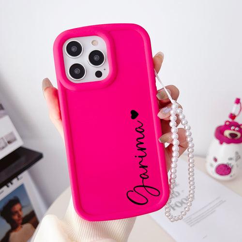 Solid Color Customised iPhone Case With Beaded Charm ( Deep Pink )