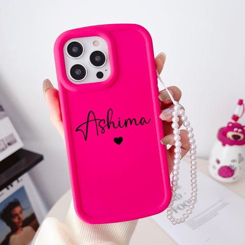 Solid Color Customised iPhone Case With Beaded Charm ( Deep Pink )