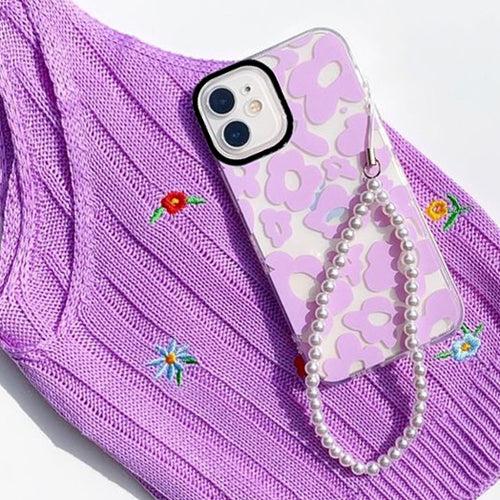 Daisy Floral Pattern Designer Impact Proof Silicon Case for iPhone With Beaded Charm