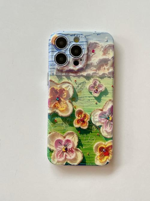 3D Effect Holographic Effect Silicon Case for iPhone With Diamond Camera Protection ( Daisy Family )