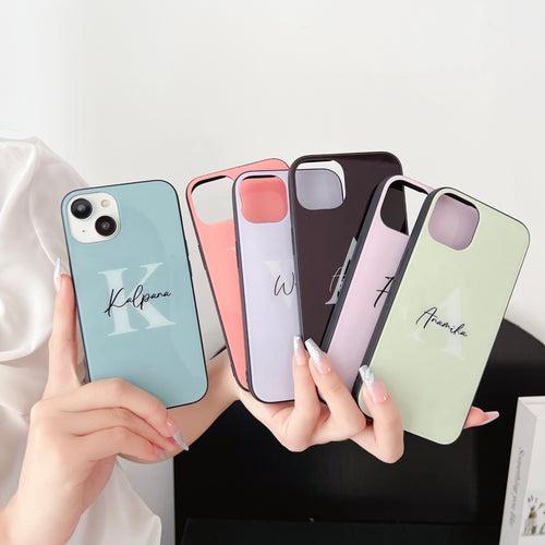 Customised Name With Initial Solid Color Glass Case for iPhone