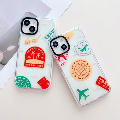 Travel Stickers Designer Impact Proof Silicon Phone Case for iPhone