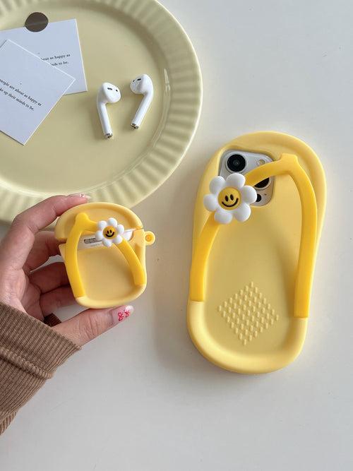 Cute Slipper Design 3D Silicon Airpod Case ( Yellow )