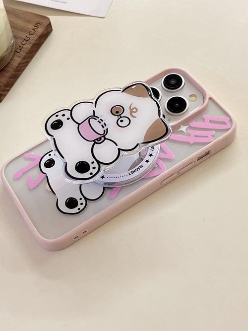 Cute Teddy Drinking Coffee Designer Silicon Case for iPhone With Magsafe Holder