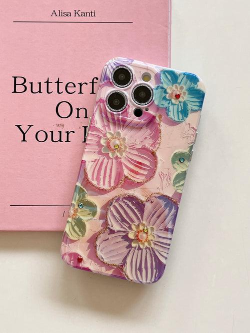 3D Effect Holographic Effect Silicon Case for iPhone With Diamond Camera Protection ( Daisy Family )