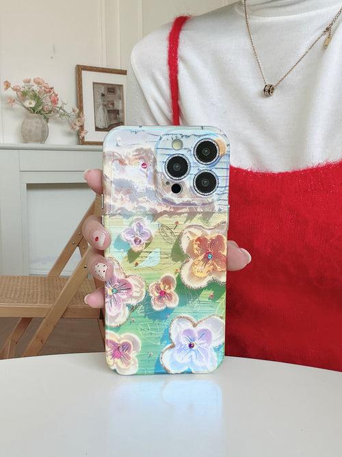 3D Effect Holographic Effect Silicon Case for iPhone With Diamond Camera Protection ( Daisy Family )
