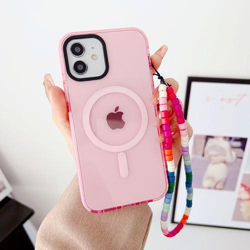 Pink Silicon Impact Case for iPhone With Magsafe And Pink Rainbow Charm