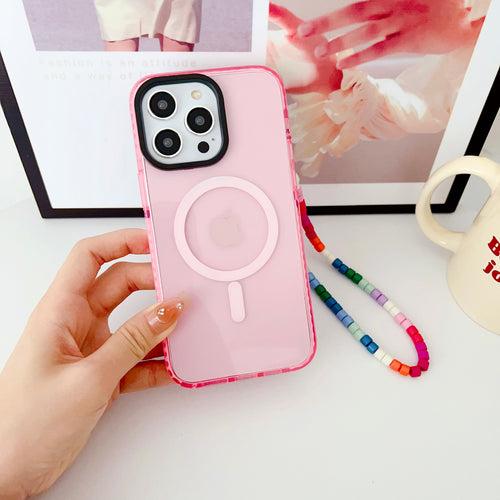 Pink Silicon Impact Case for iPhone With Magsafe And Pink Rainbow Charm